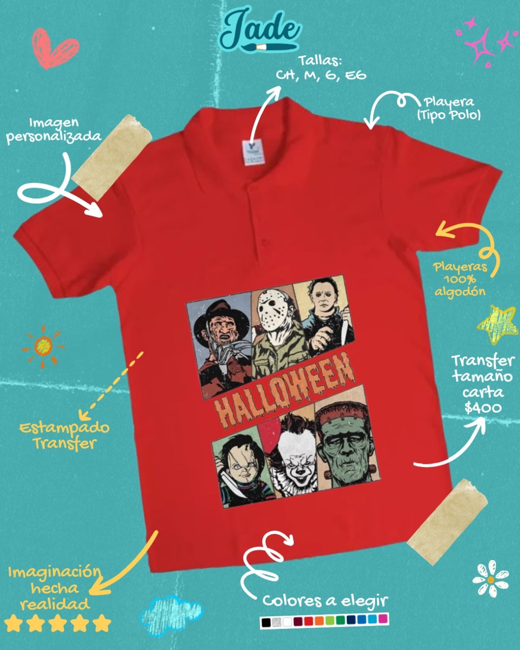 Playera Tipo Polo - Transfer Imagen Carta