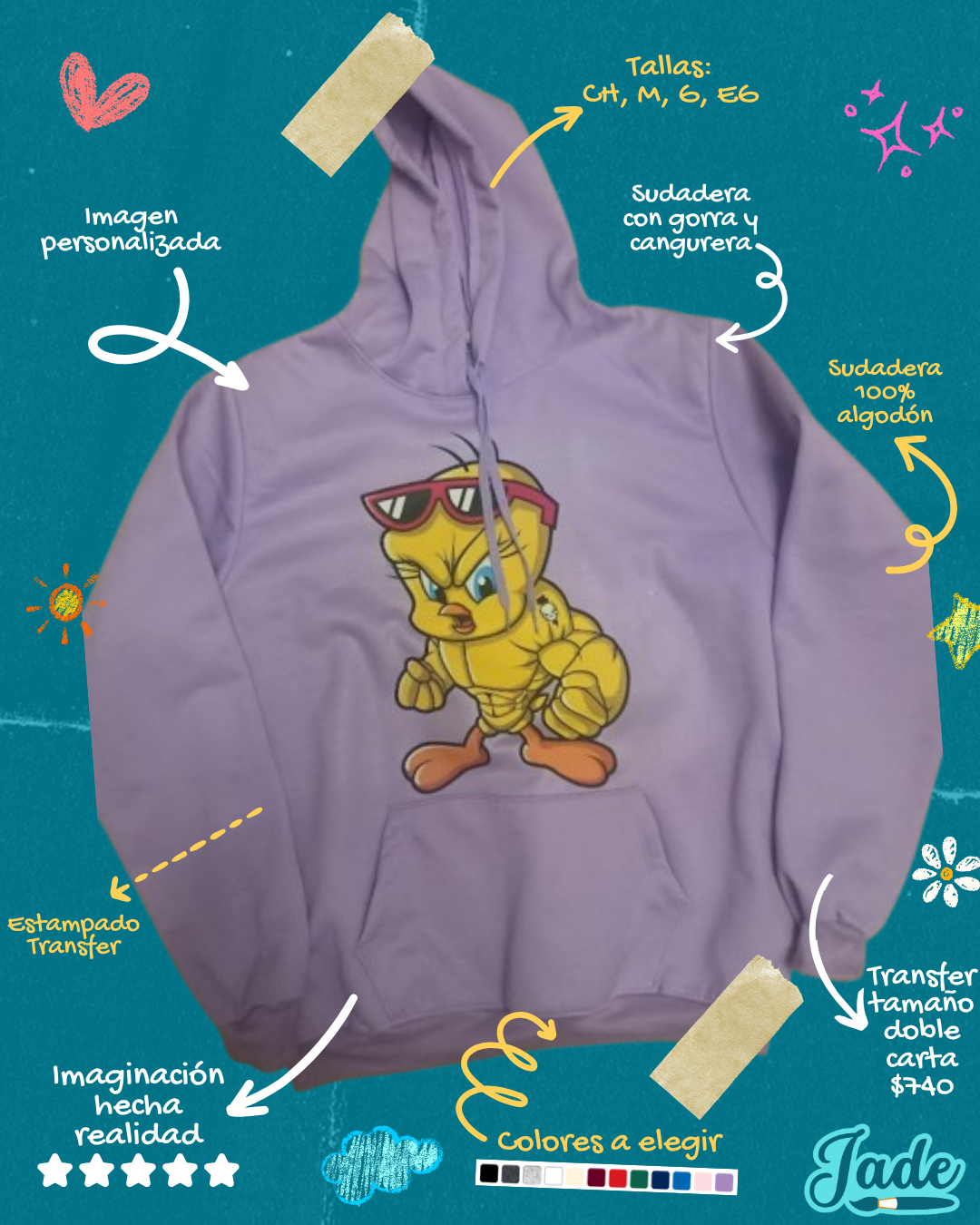 Sudadera con capucha y cangurera Unisex - Transfer Imagen Doble Carta