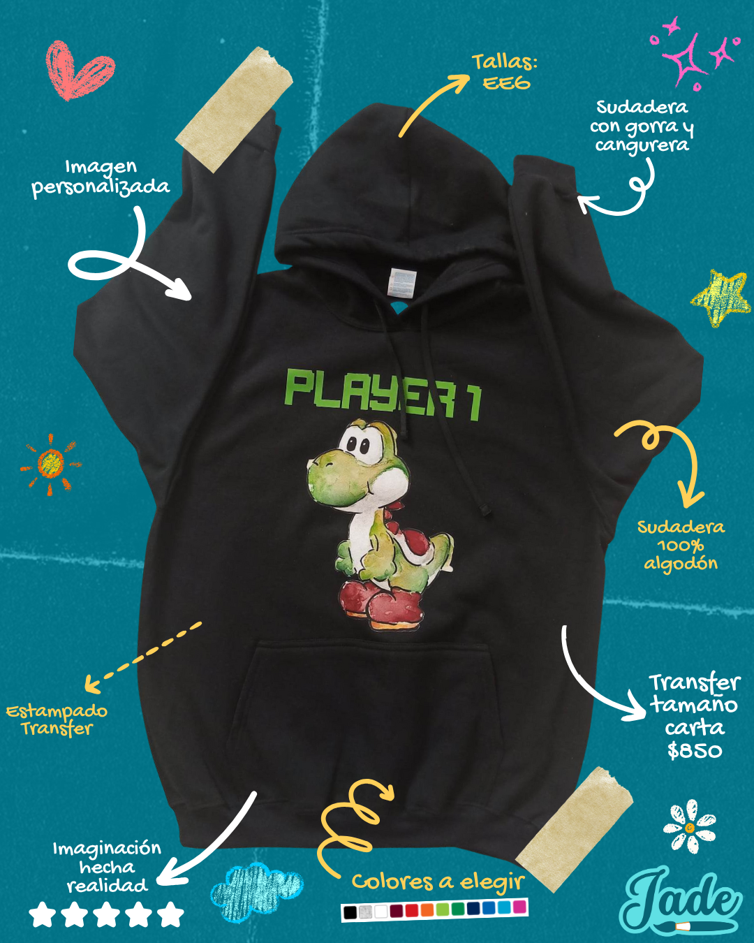 Sudadera con capucha y cangurera EEG - Transfer Imagen Carta