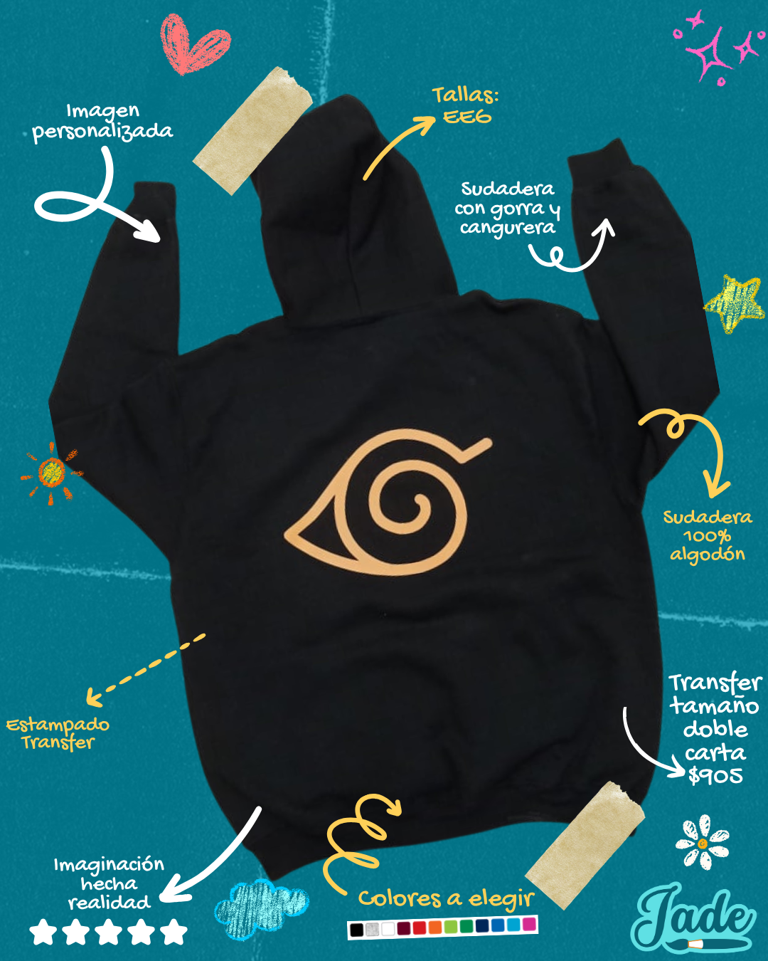 Sudadera con capucha y cangurera EEG - Transfer Imagen Doble Carta